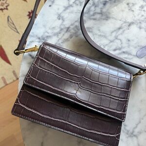 JW PEI Dark Brown Croc-Embossed Crossbody Bag